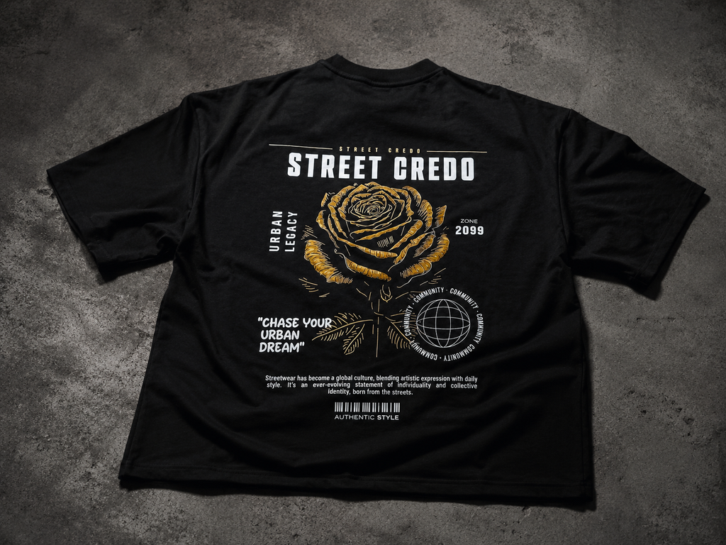 YELLOW ROSE // Oversized Black Tee
