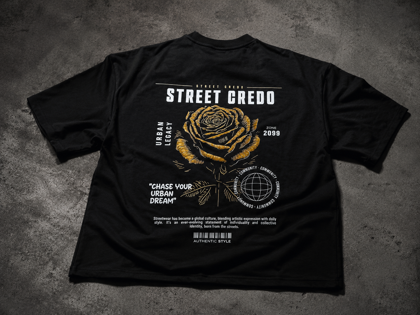 YELLOW ROSE // Oversized Black Tee