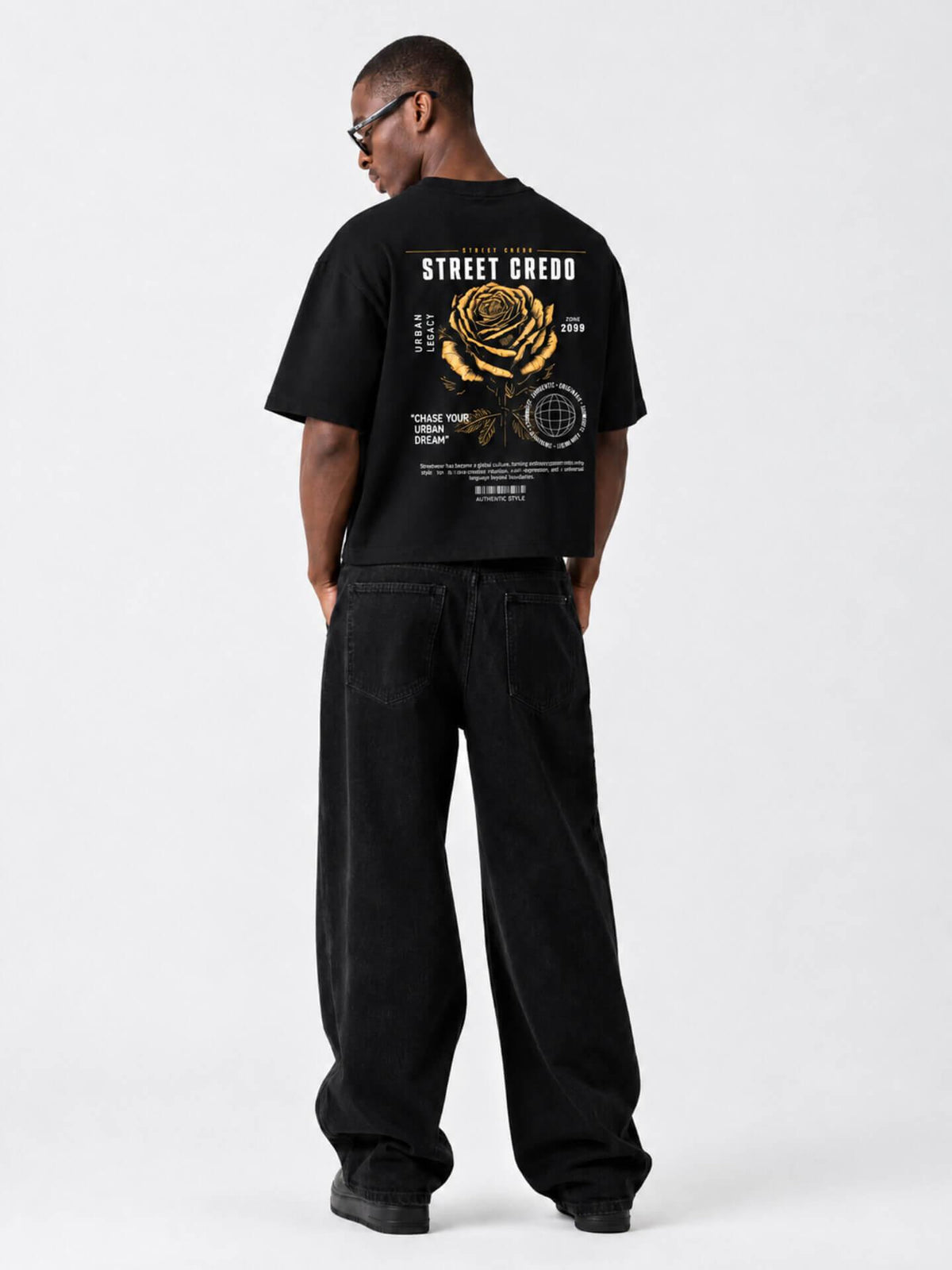 Oversized Washed Black Vintage Rose Graphic Tee