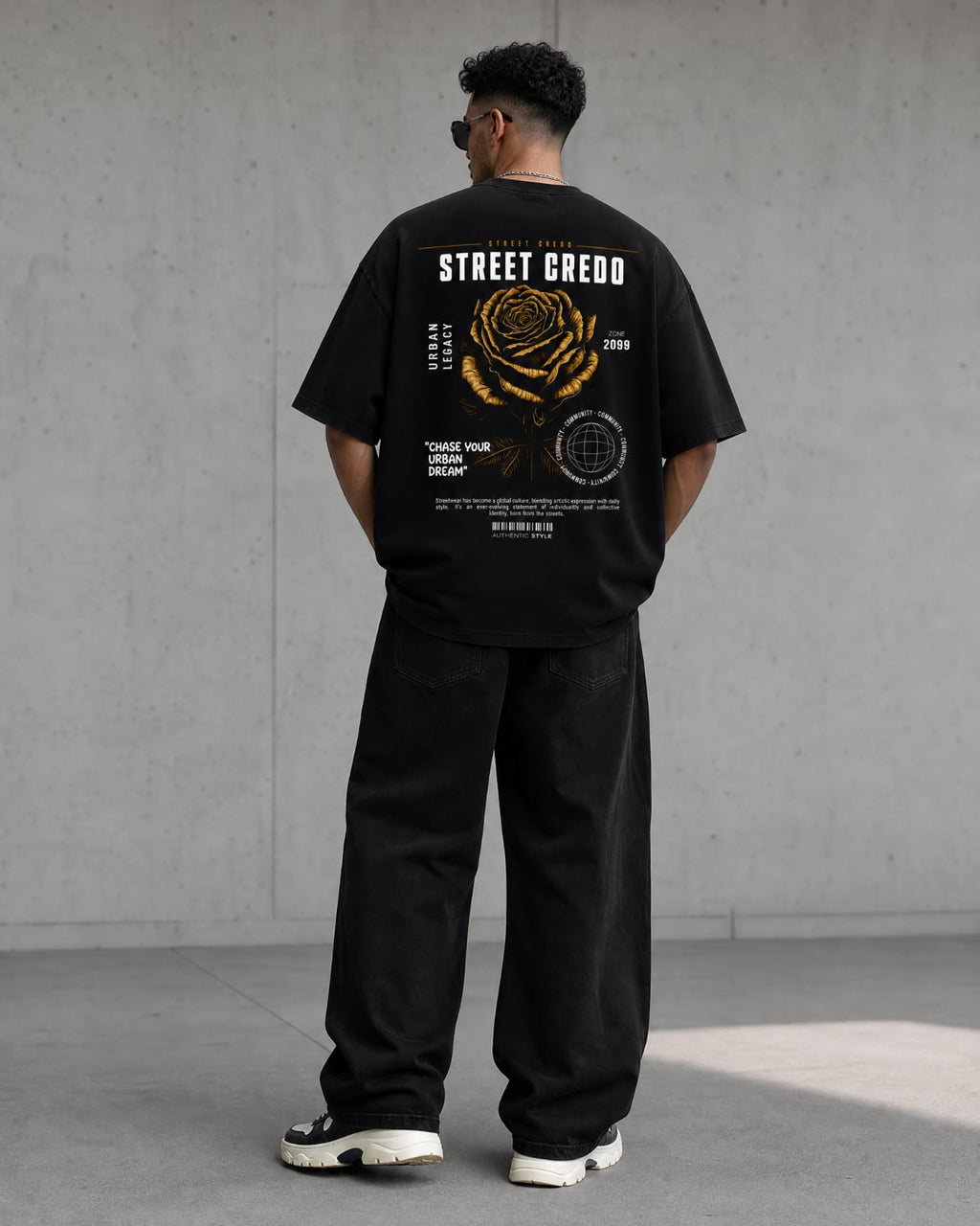 YELLOW ROSE // Oversized Black Tee