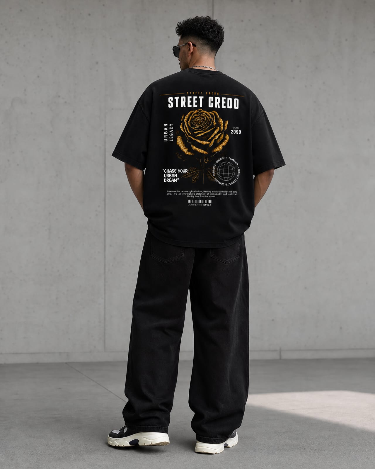 YELLOW ROSE // Oversized Black Tee